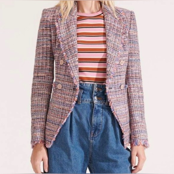 Veronica Beard Jackets & Blazers - Veronica Beard Theron Tweed Frayed Pink Multicolor Double Breasted Jacket Blazer